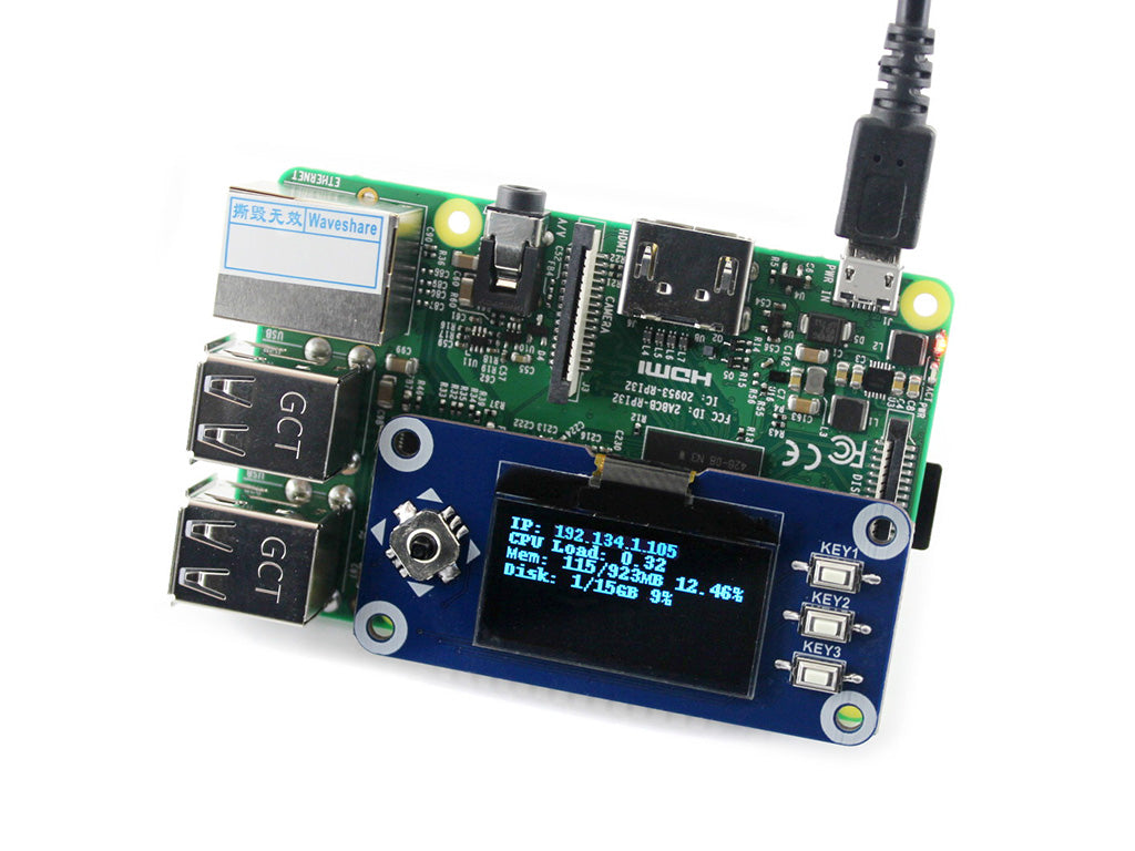 128x64, 1.3inch OLED display HAT for Raspberry Pi