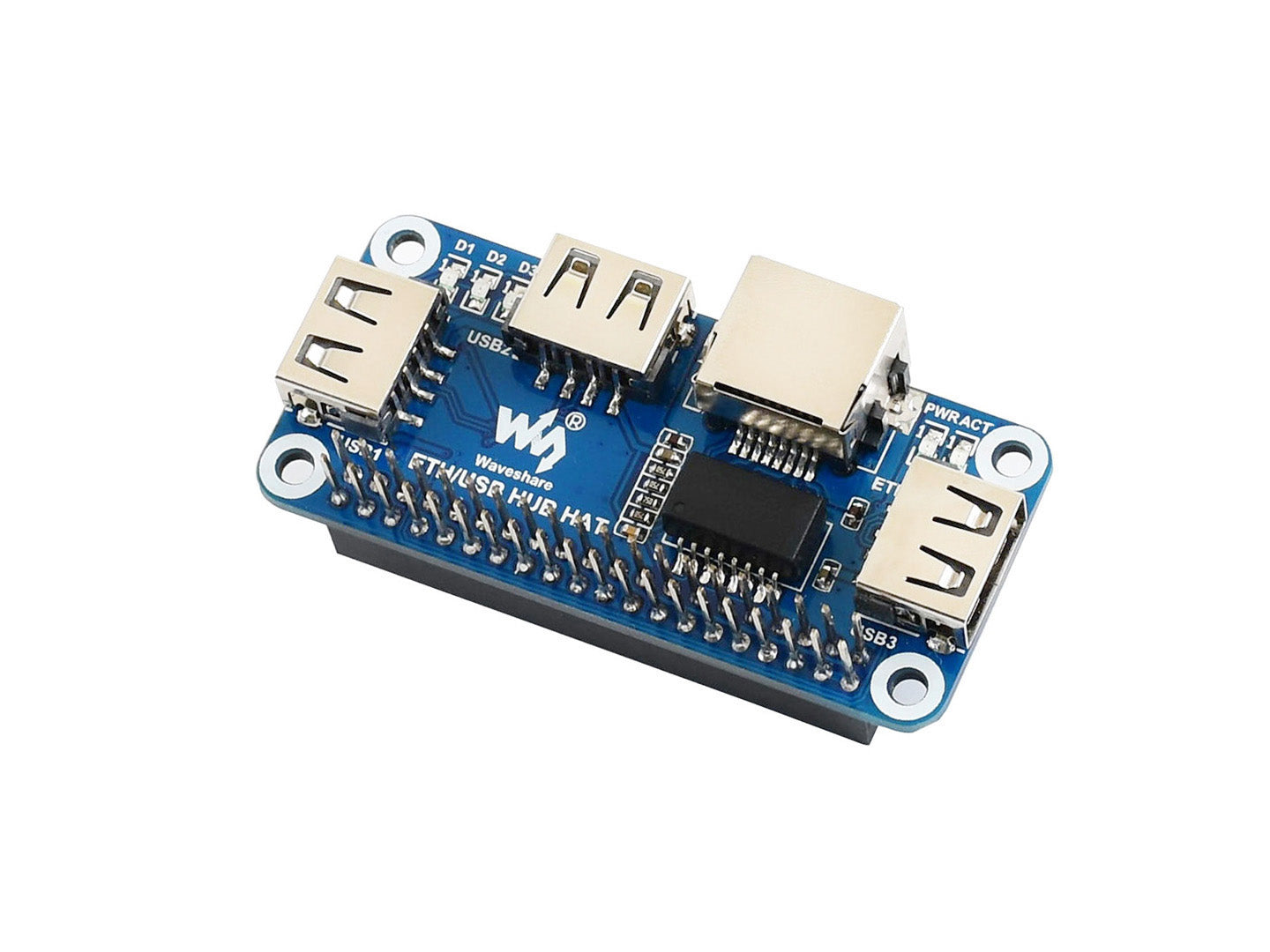 Ethernet / USB HUB HAT for Raspberry Pi, 1x RJ45, 3x USB