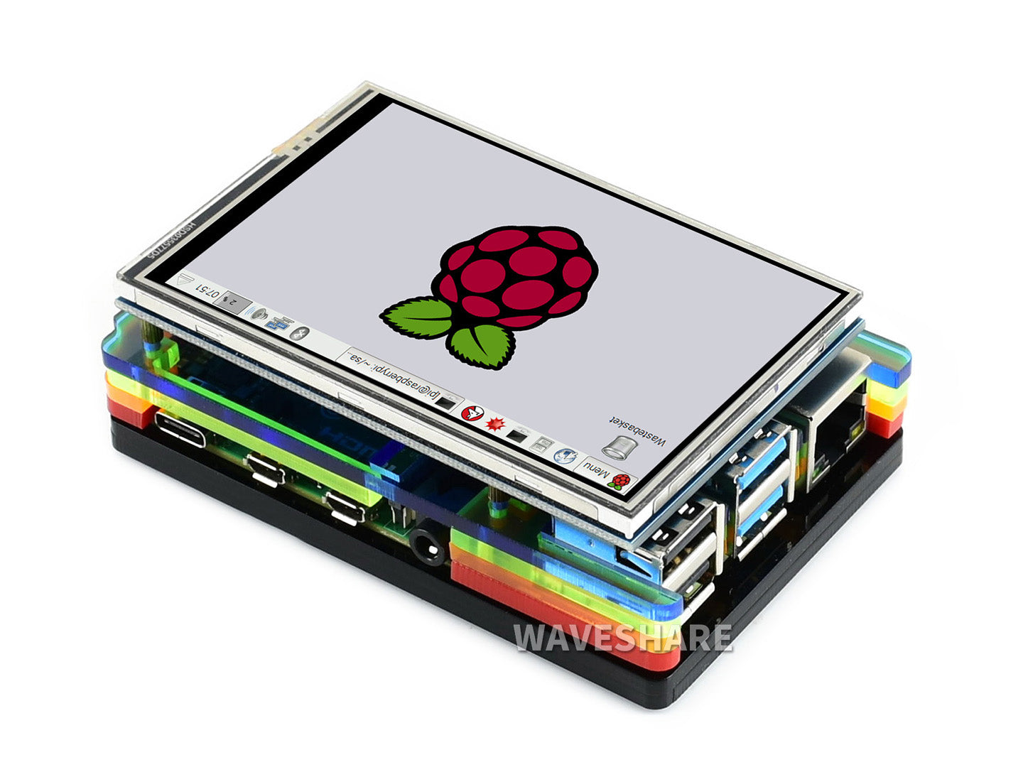 Colorful Rainbow Acrylic Case for Raspberry Pi 4, with Cooling Fan