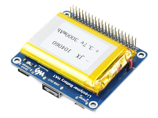 Li-polymer Battery HAT, 5V Output, Quick Charge