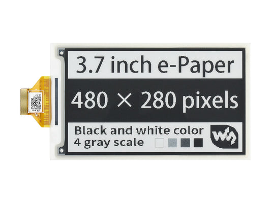 3.7inch e-Paper e-Ink Raw Display, 480×280, Black / White, 4 Grey Scales, SPI, Without PCB