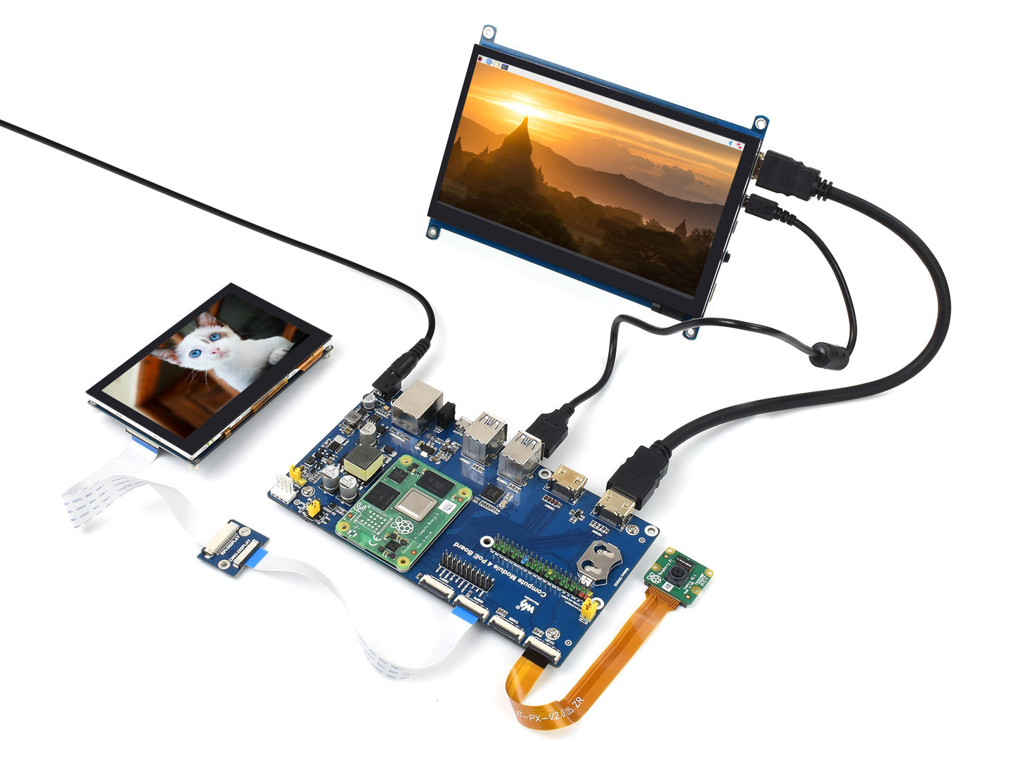 Raspberry Pi Compute Module 4 Dev Kit, with Waveshare PoE Board and Optional 7" Touchscreen