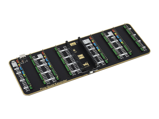 Quad GPIO Expander for Raspberry Pi Pico, Four Sets of Male Headers, USB Power Connector