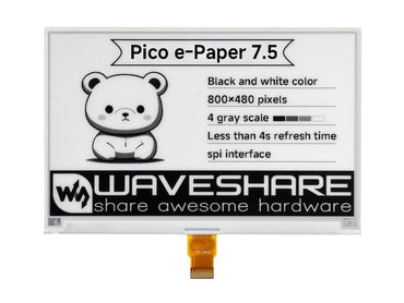 7.5inch E-Paper E-Ink Display Module for Raspberry Pi Pico, 800×480, Black / White, SPI