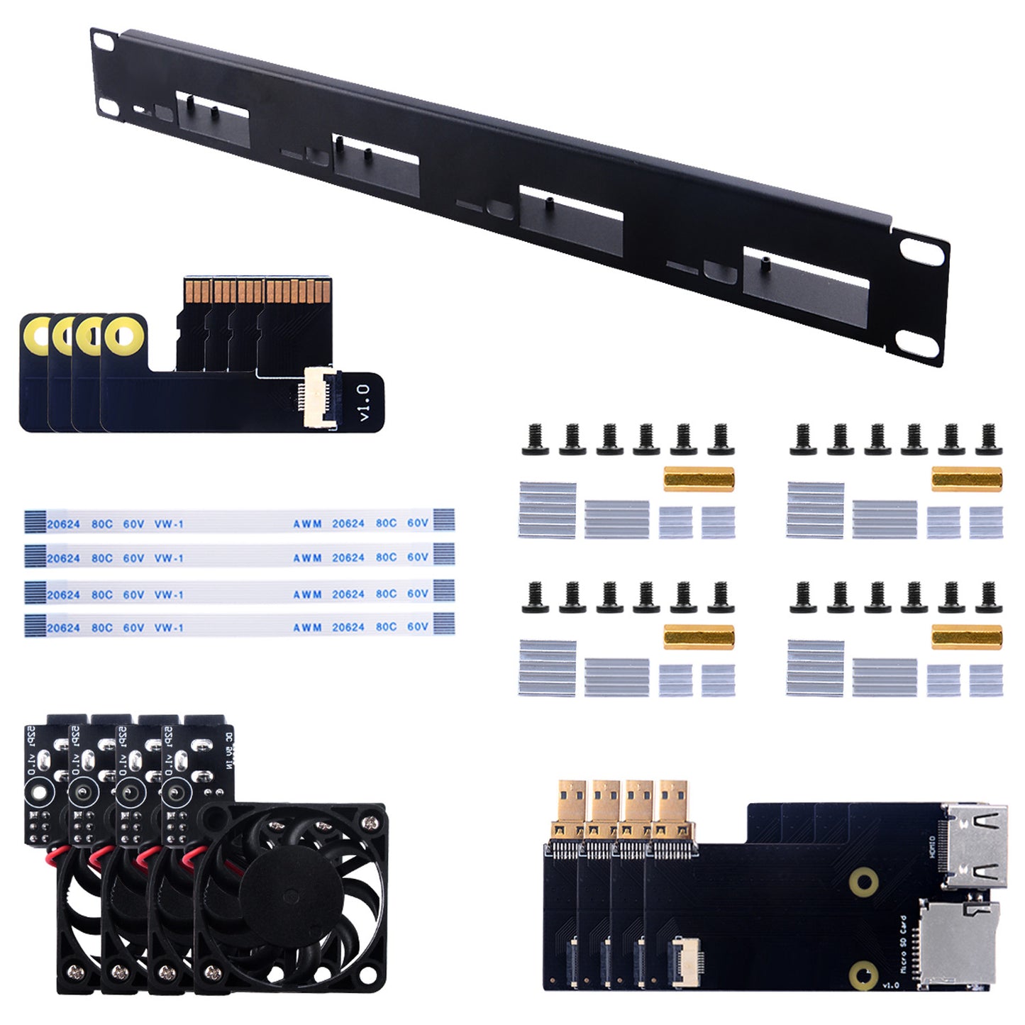 1U Rack Kit for Raspberry Pi 4, 19″ Rackmount, up to 4 Units