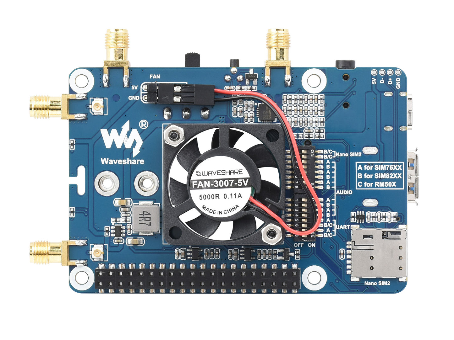 RM500x / RM502x 5G HAT for Raspberry Pi, quad antennas LTE-A, multi band, 5G/4G/3G