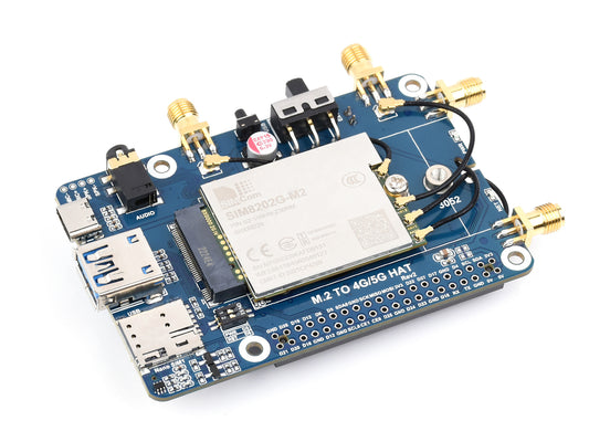 SIM82XX-M2 5G HAT For Raspberry Pi, Quad Antennas 5G NSA, Multi-Band, 5G/4G/3G Compatible, With Case(Optional)