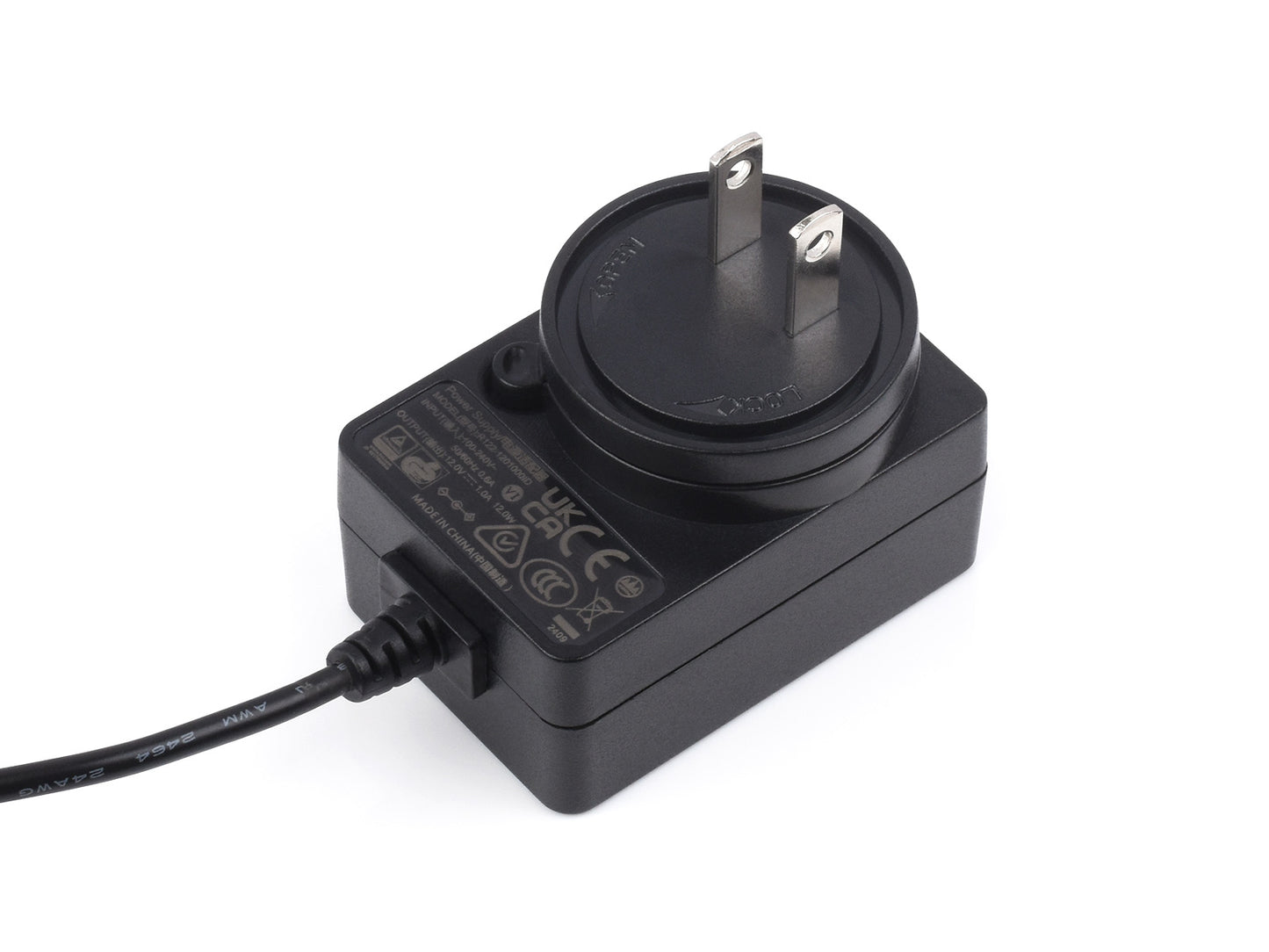 Power supply, power adapter, 12V/1A, DC jack output, OD 5.5mm, ID 2.1mm, Option For US / EU / UK Plugs
