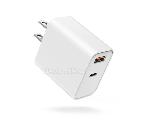 PD30W Dual-Port Fast Charger, USB Type-A/Type-C Wall Charger Block, US Plug, intelligently adjusts the charging rate