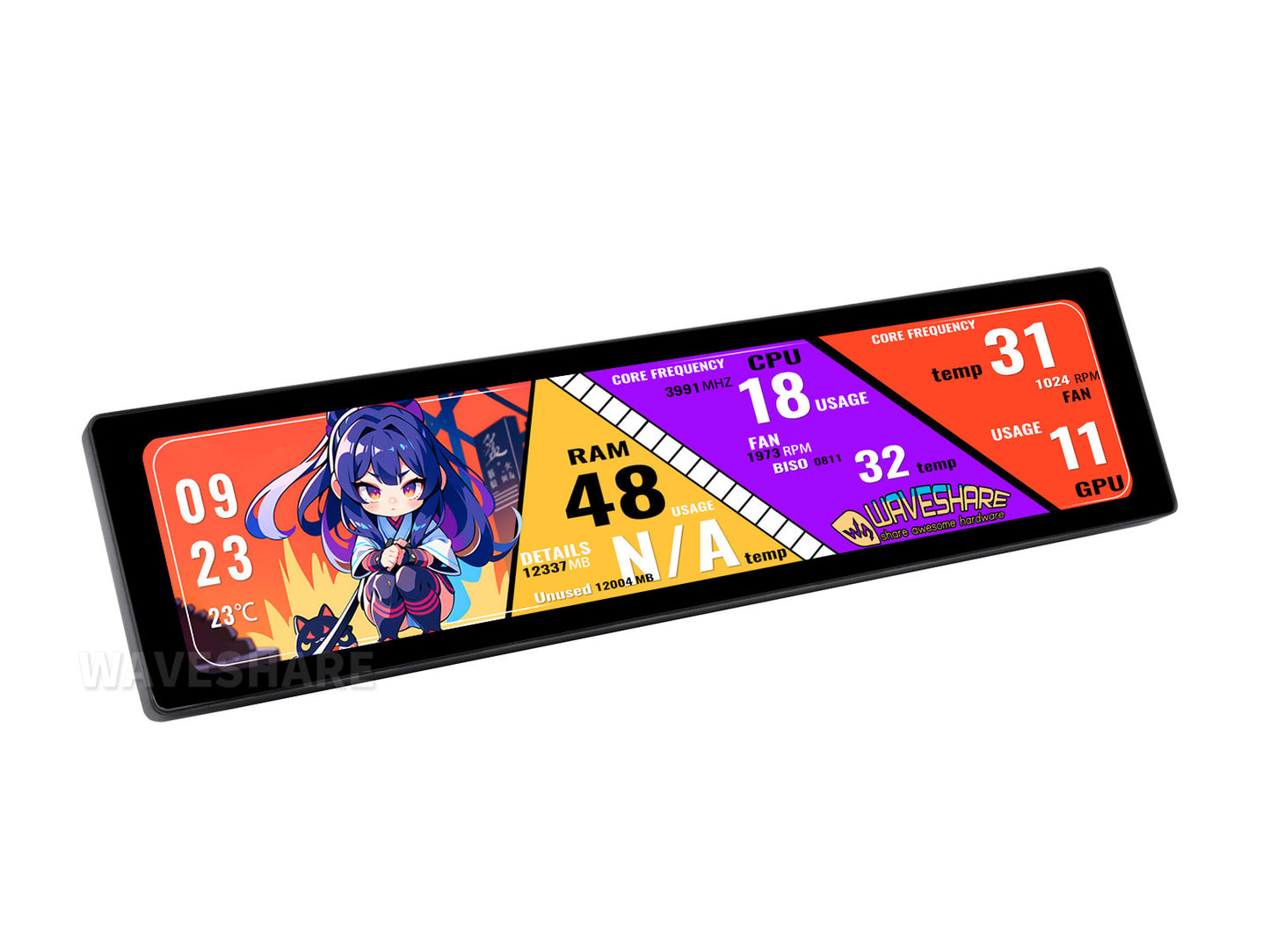 11.9inch IPS Display, 320×1480 Pixel, Toughened Glass Panel, HDMI Interface, Optional Touch Function