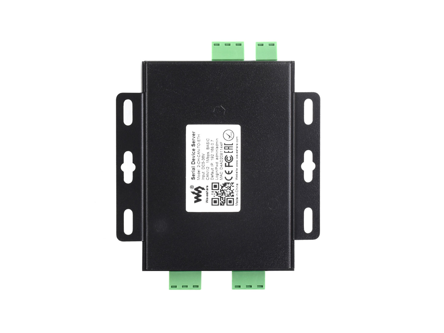 Industrial Grade 2-Ch CAN To Ethernet Server, 2-Ch CAN + RS485 + Ethernet Port, Supports CAN Repeater / CAN To RS485, Dual SOCKET