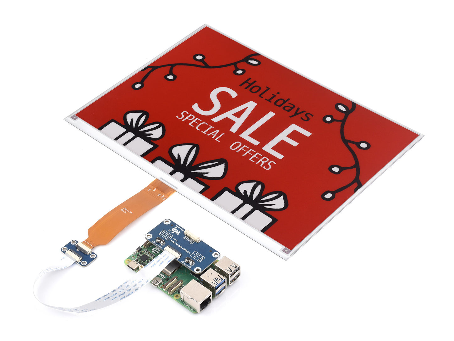 13.3inch e-Paper Display (B), E-Ink Display, 960×680 pixels, Red / Black / White, SPI Communication, Partial Refresh Support, Optional for e-Paper Driver HAT