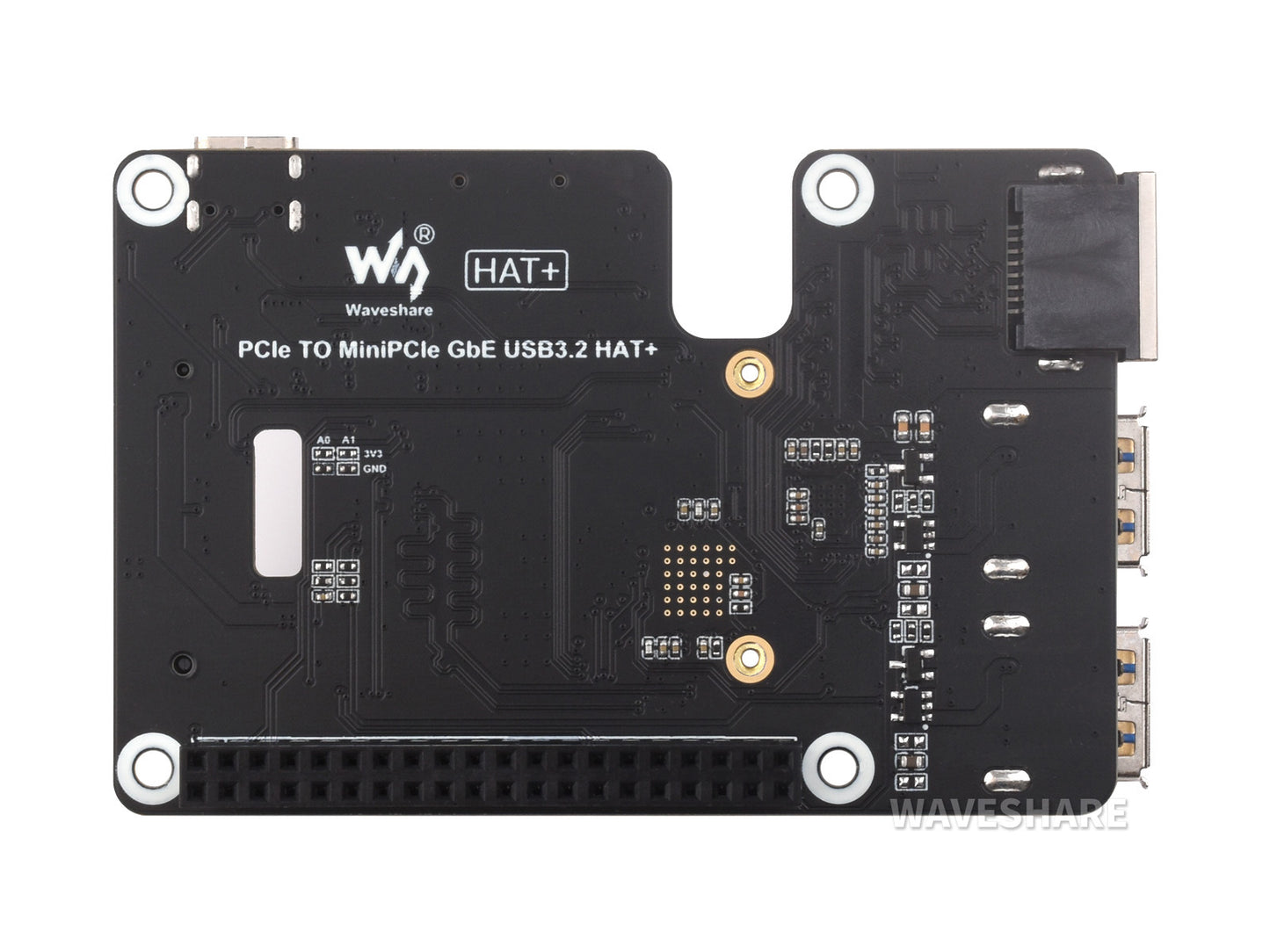 PCIe to MiniPCIe / Gigabit Ethernet / USB 3.2 Gen1 HAT for Raspberry Pi 5, Supports MiniPCIe interface 4G Module, High-speed Networking, Raspberry Pi 5 HAT