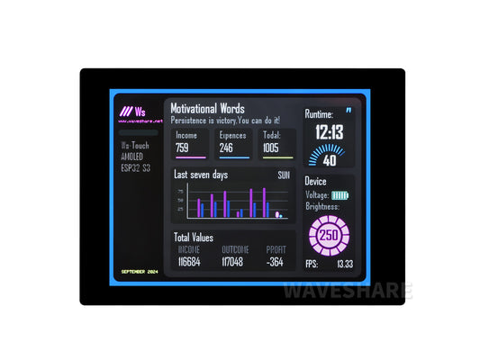 ESP32-S3 2.41inch AMOLED Touch Display Development Board, 600×450, 32-bit LX7 Dual-core Processor, Onboard Accelerometer And Gyroscope Sensor, ESP32 With Display