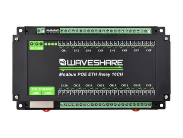 16-Ch Ethernet Relay Module, Modbus RTU / Modbus TCP Protocol, Ethernet Port Communication, Supports PoE Power Supply, With Various Isolation And Protection Circuits