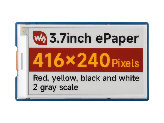 3.7inch E-Paper Display (G), E-Ink Display, 416 × 240 Pixels, Red/Yellow/Black/White, SPI Interface, Standard Raspberry Pi 40PIN GPIO header