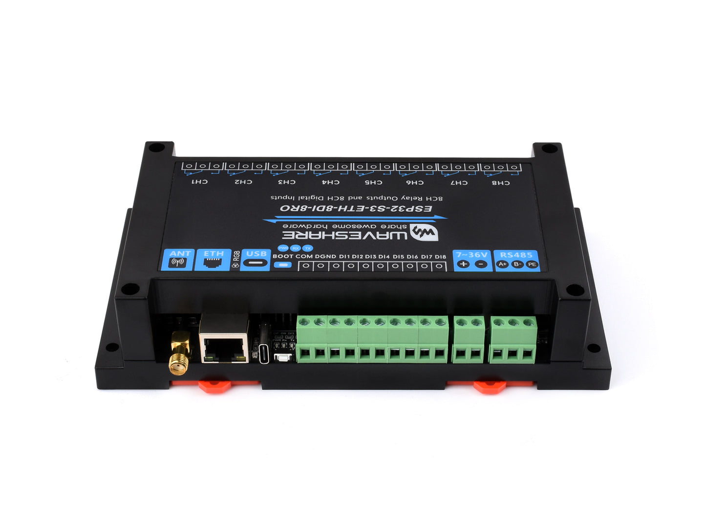 Industrial 8-Channel ESP32-S3 WiFi Relay Module, Onboard isolated RS485 interface, Built-in Xtensa 32-bit LX7 Dual-core Processor, With Multiple Isolation Protection Circuits