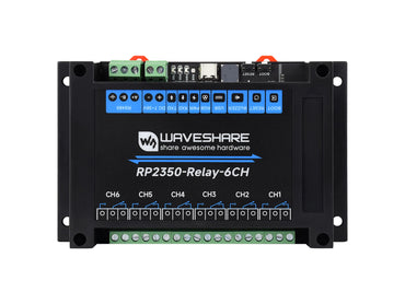 Industrial 6-Channel RP2350 Relay Module, Onboard RS485 / Pico HAT interfaces, With Multiple Isolation Protection Circuits, Industrial-Grade, Rail-Mount Case, Optional For Wireless Function