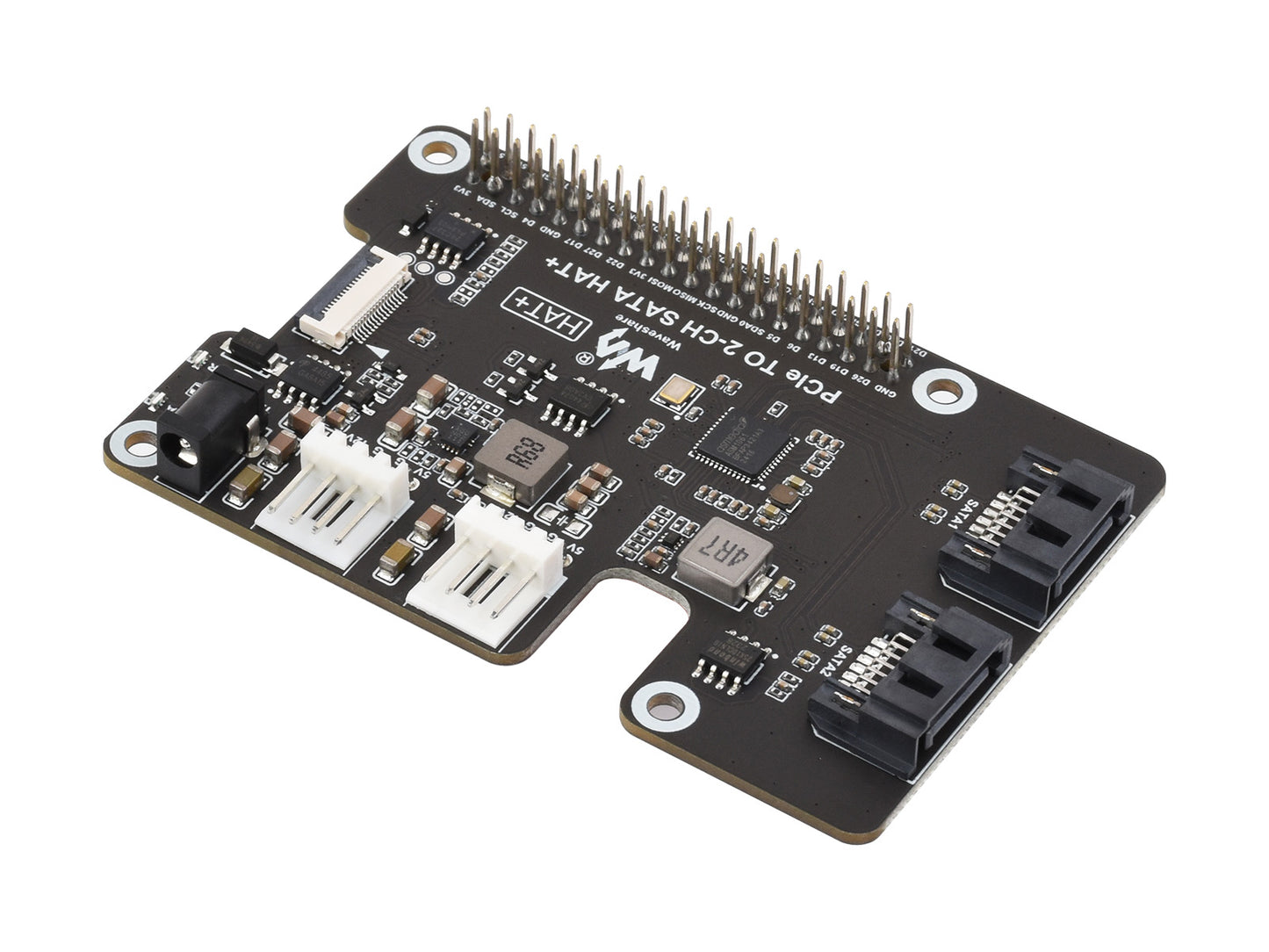 PCIe To 2-Ch SATA Adapter For Raspberry Pi 5, Supports SATA Hard Drive Protocol, Onboard Dual LED Indicators And EEPROM, HAT + Standard, Driver-free, Plug And Play
