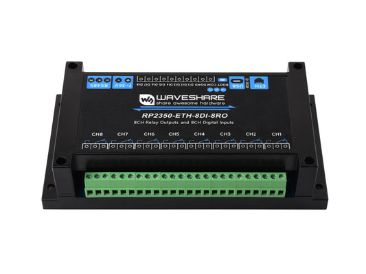 Industrial 8-Channel RP2350 Relay Module, Based On RP2350 Dual-core & Dual-architecture Microcontroller, Supports Digital Input, RS485, And Ethernet Port Interfaces, With Multiple Isolation Protection Circuits