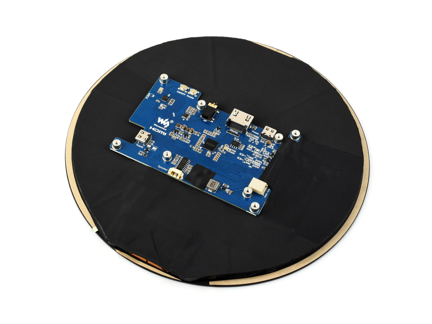 7inch HDMI Round Capacitive Touch Display, 1080 × 1080 Resolution, IPS Display Panel, 10-Point Touch, Optical Bonding Toughened Glass Panel
