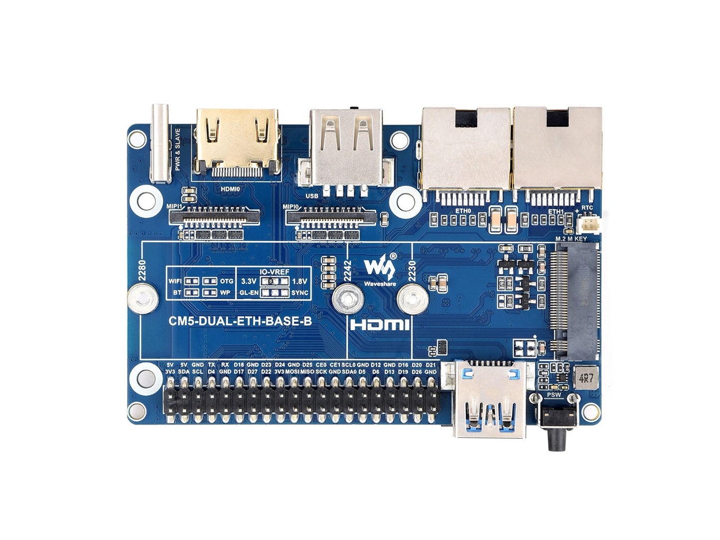 Gigabit / 2.5G Dual Ethernet Mini-Computer (B) Based On Raspberry Pi CM5 (NOT included), Dual RJ45 Ethernet Ports, Supports 4K Display Output And Dual MIPI Interfaces