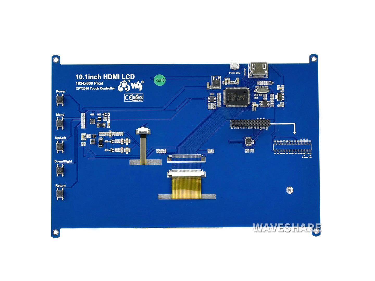 10.1inch Resistive Touch Screen LCD, 1024×600, HDMI, IPS, Supports Raspberry Pi / PC