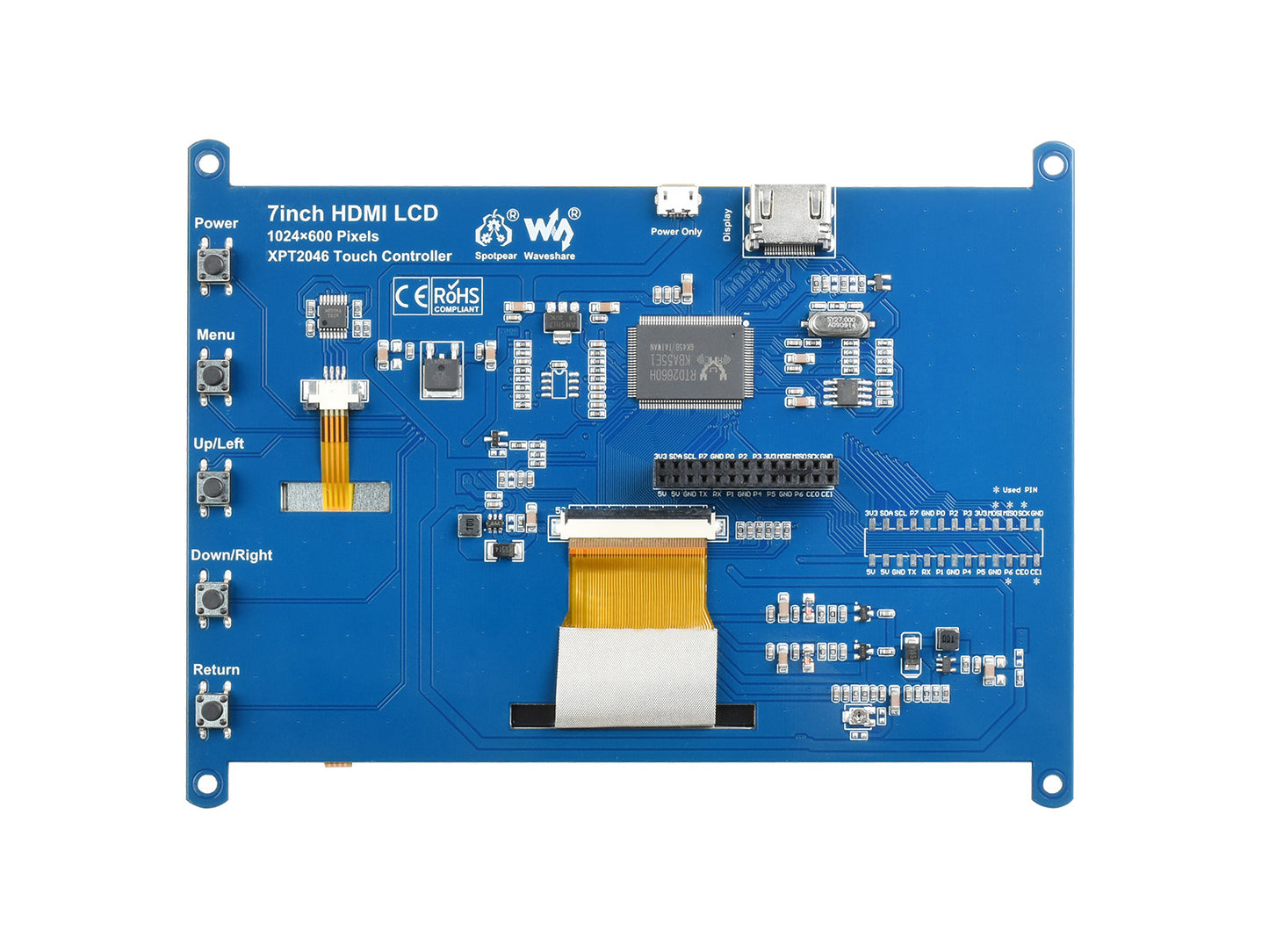 7inch Resistive Touch Screen LCD, 1024×600, HDMI, IPS, Various Systems Support