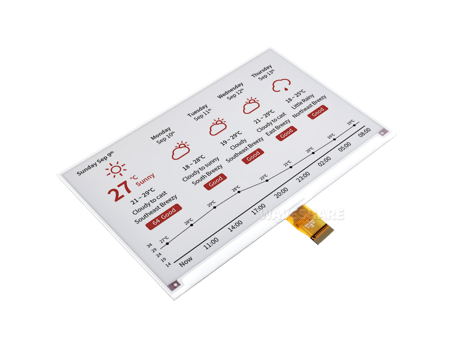 7.5inch E-Paper (B) E-Ink Raw Display, 800×480, Red / Black / White, SPI, Without PCB