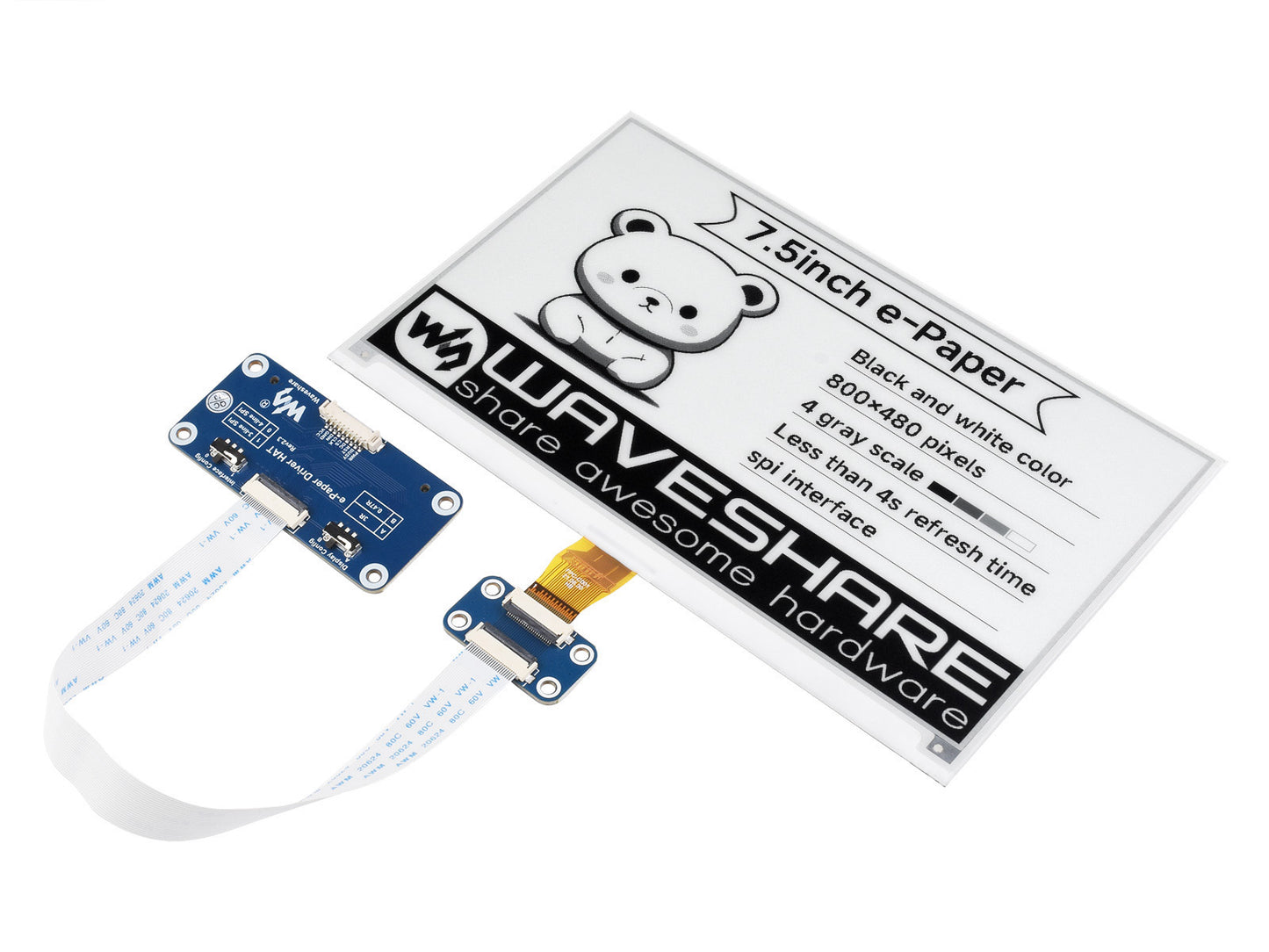 800×480, 7.5inch E-Ink display HAT for Raspberry Pi