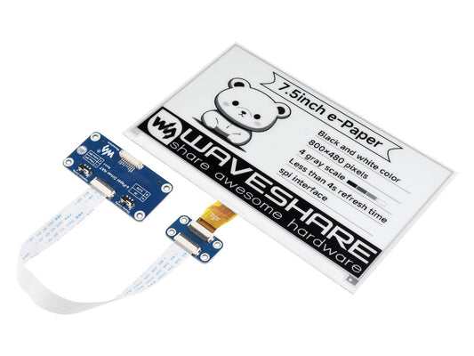 800×480, 7.5inch E-Ink display HAT for Raspberry Pi