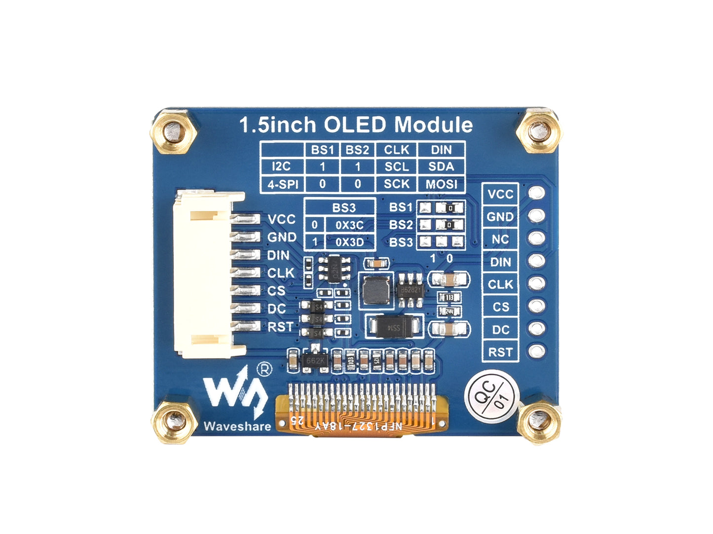 1.5inch OLED display Module, 128x128 pixels, 16 gray scale, SPI/I2C interface