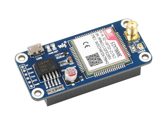 SIM7000E NB-IoT / Cat-M / EDGE / GPRS HAT for Raspberry Pi, GNSS, for Europe, Africa, Australia, Southeast Asia