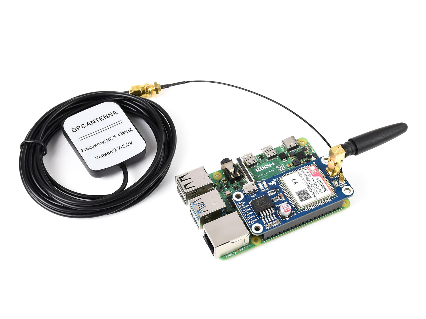 SIM7000E NB-IoT / Cat-M / EDGE / GPRS HAT for Raspberry Pi, GNSS, for Europe, Africa, Australia, Southeast Asia