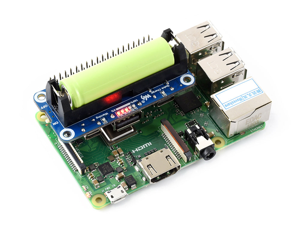 Li-ion Battery HAT for Raspberry Pi, 5V Output, Quick Charge