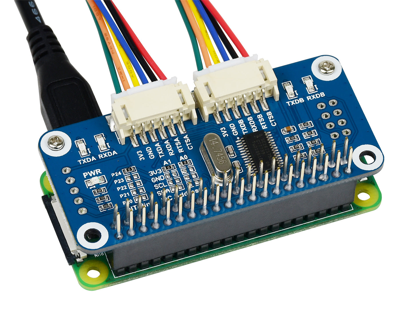 Serial Expansion HAT for Raspberry Pi, I2C Interface, 2-ch UART, 8 GPIOs