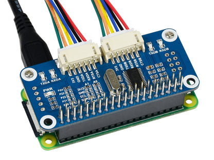 Serial Expansion HAT for Raspberry Pi, I2C Interface, 2-ch UART, 8 GPIOs