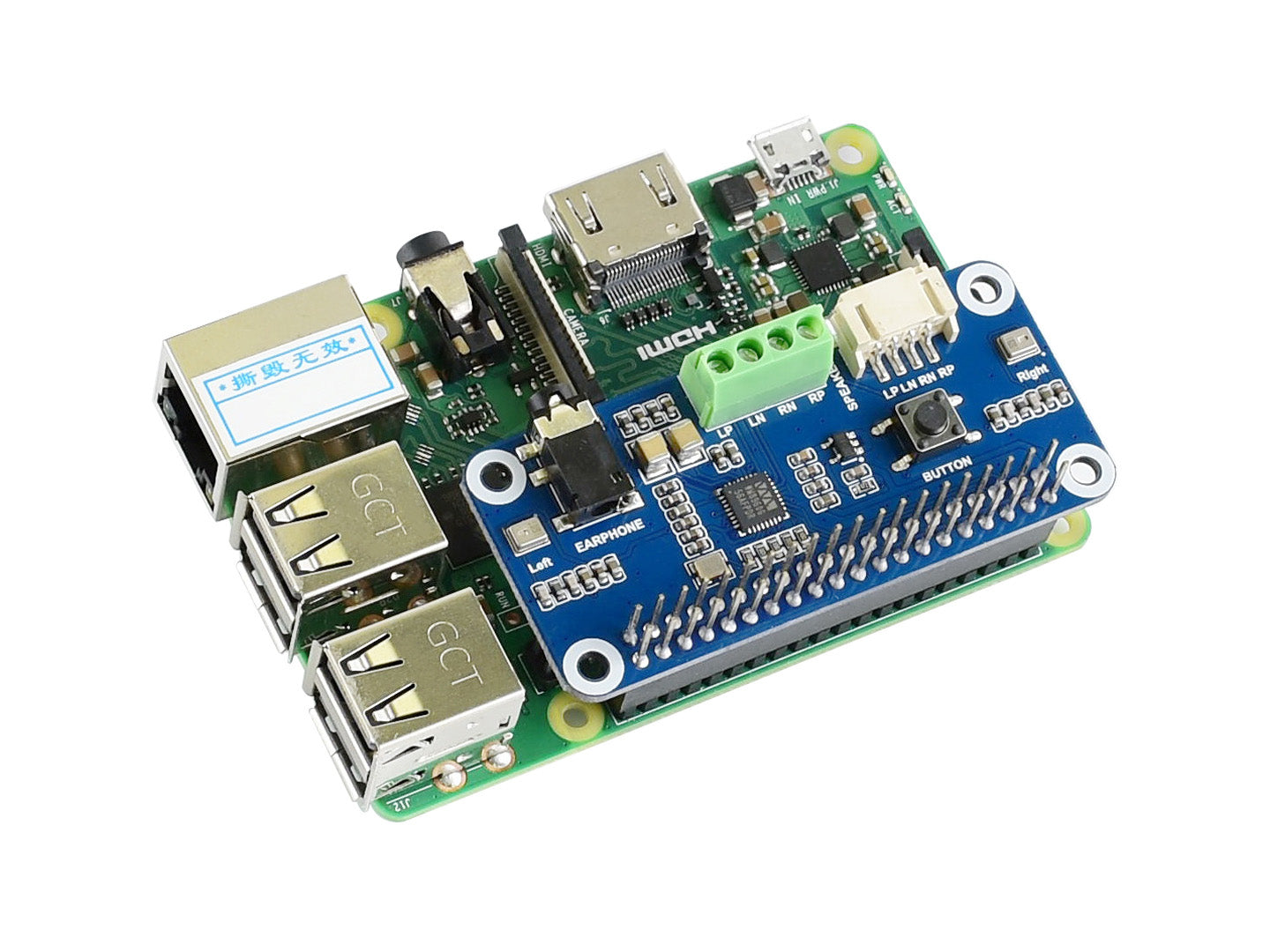 WM8960 Hi-Fi Sound Card HAT for Raspberry Pi, Stereo CODEC, Play/Record