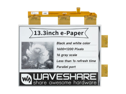 13.3inch e-Paper e-Ink Raw Display, 1600×1200, Black / White, 16 Grey Scales, Parallel Port, Without PCB
