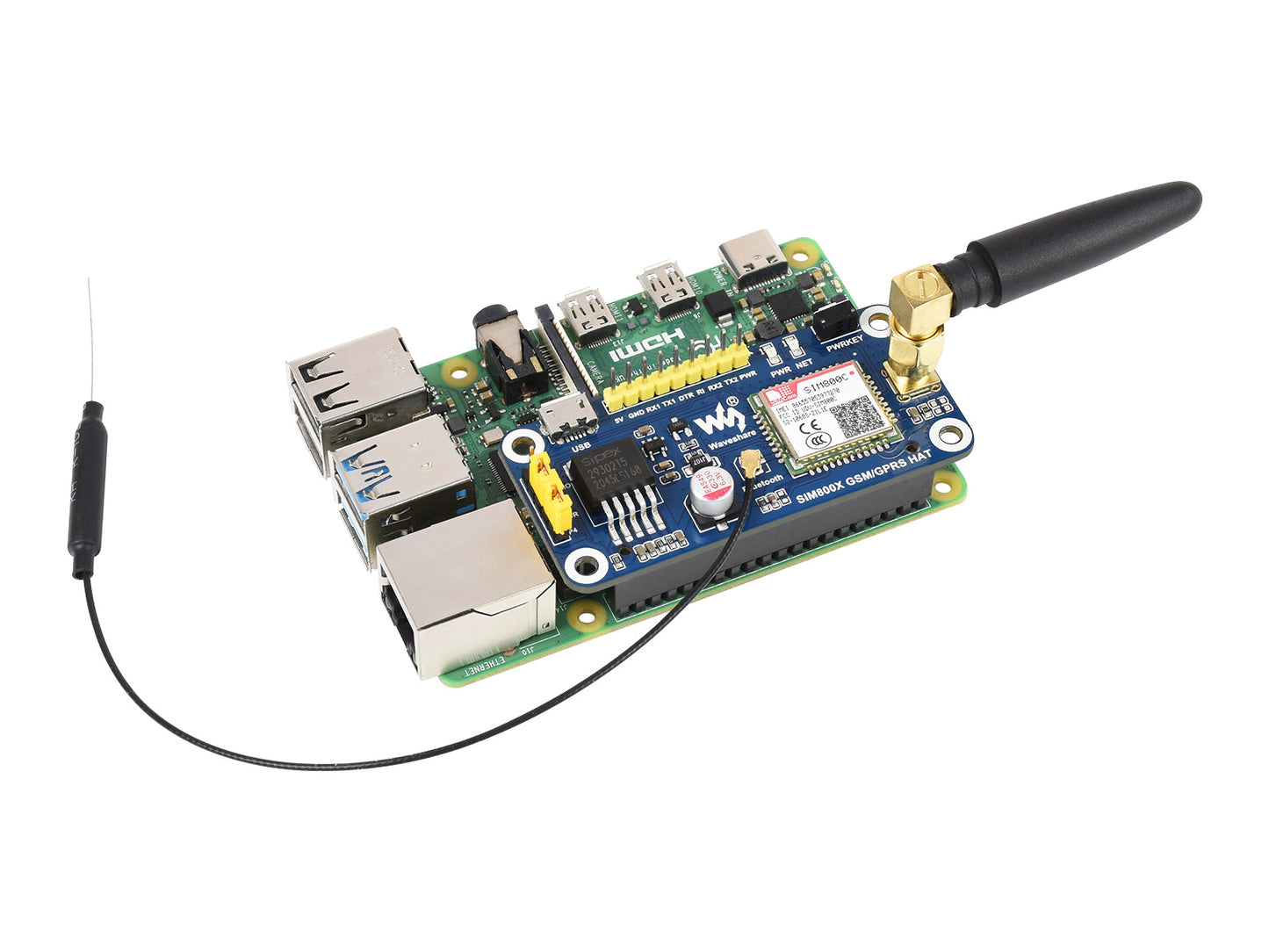 SIM800C GSM / GPRS / Bluetooth HAT for Raspberry Pi, 2G Communication