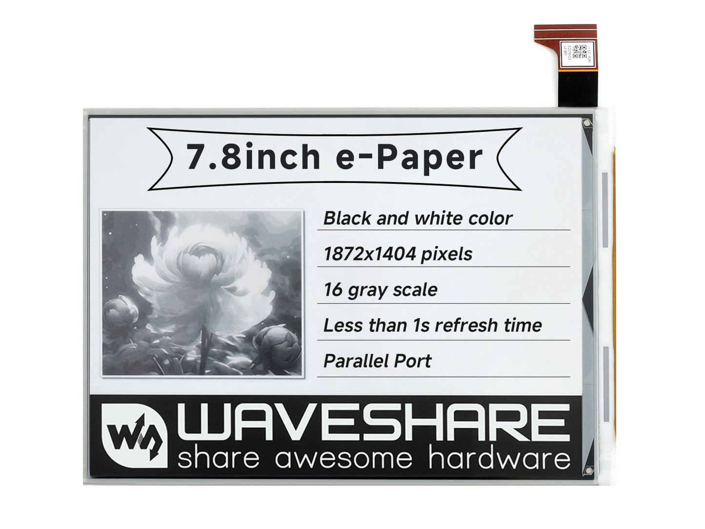 1872×1404, 7.8inch E-Ink display HAT for Raspberry Pi