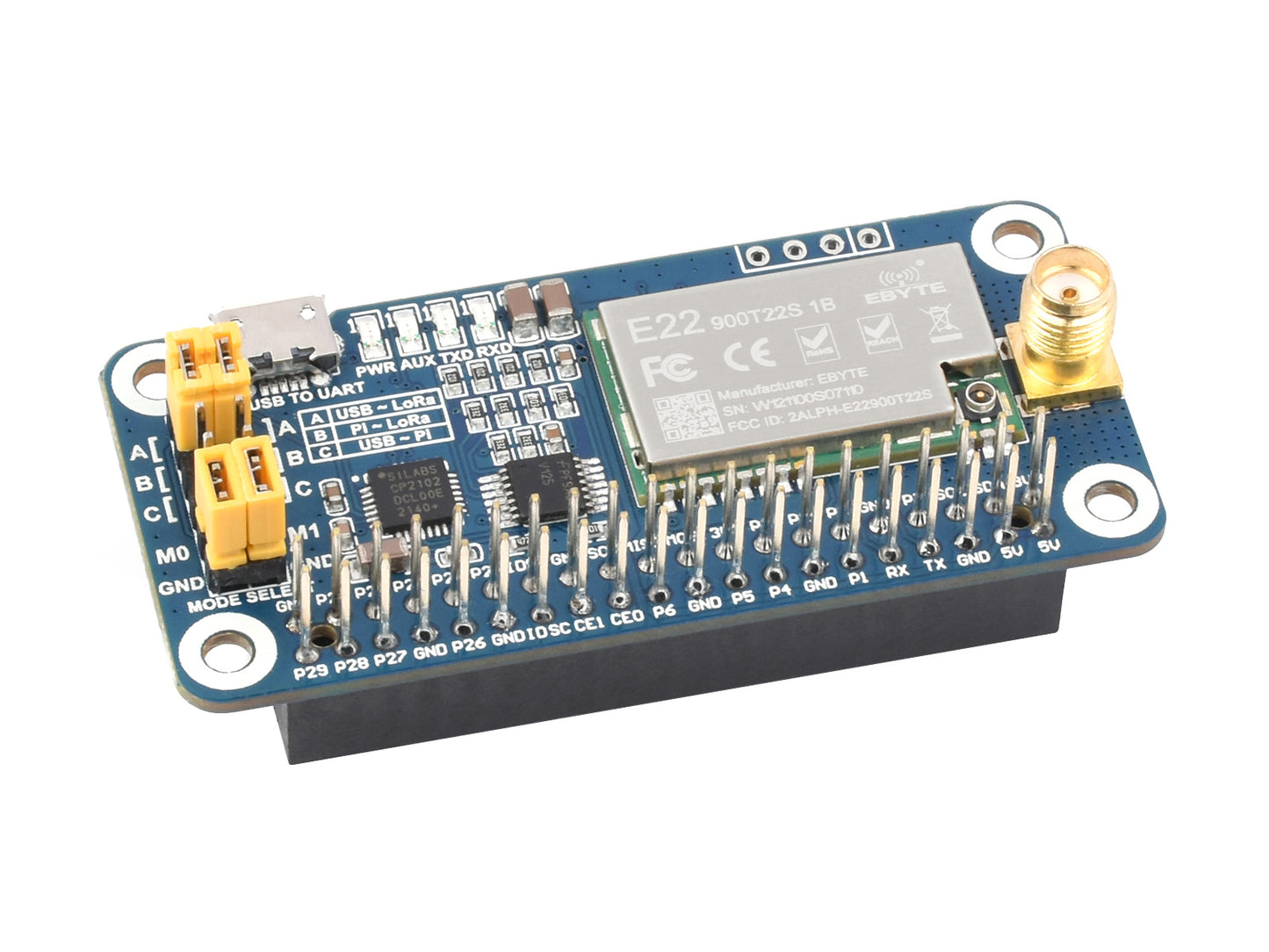 SX1262/SX1268 LoRa HAT for Raspberry Pi, UART Interface, Options For Frequency Band