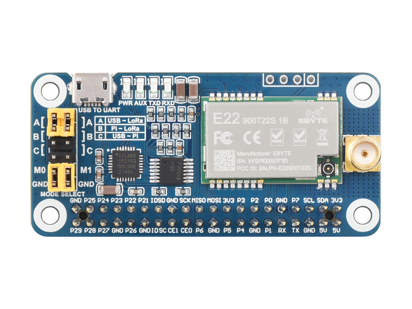 SX1262/SX1268 LoRa HAT for Raspberry Pi, UART Interface, Options For Frequency Band