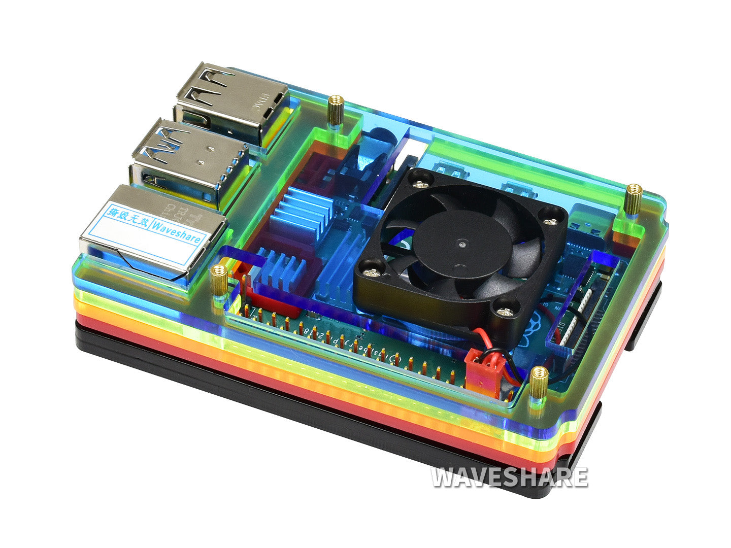 Colorful Rainbow Acrylic Case for Raspberry Pi 4, with Cooling Fan