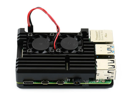 Aluminium Alloy Case for Raspberry Pi 4, Dual Cooling Fans