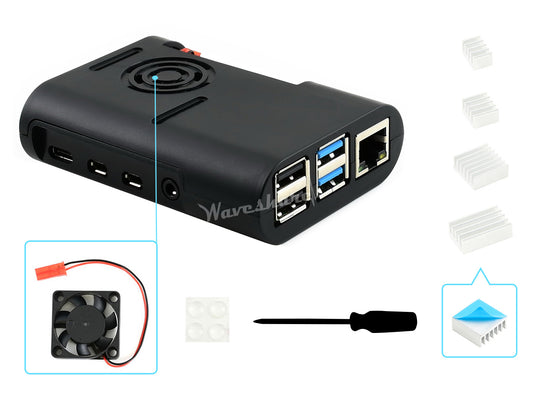 Black ABS Case for Raspberry Pi 4, with Cooling Fan