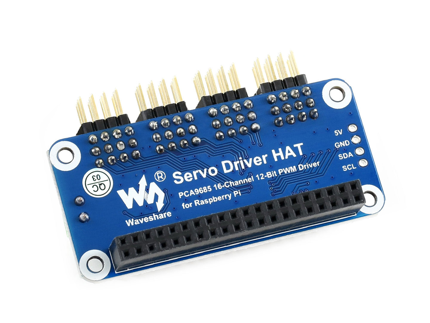 Servo Driver HAT (B) for Raspberry Pi, 16-Channel, 12-bit, I2C