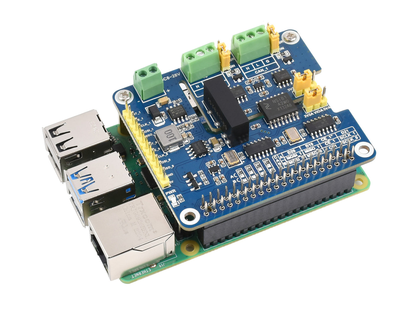 2-Channel Isolated CAN FD Expansion HAT for Raspberry Pi, Multi Protections