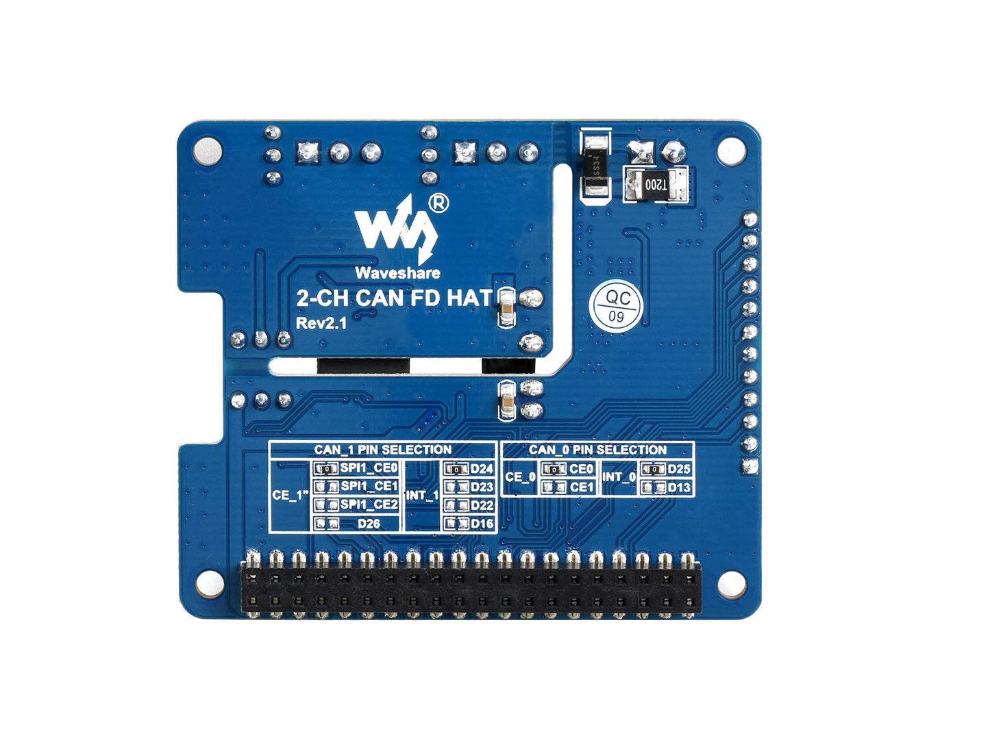2-Channel Isolated CAN FD Expansion HAT for Raspberry Pi, Multi Protections