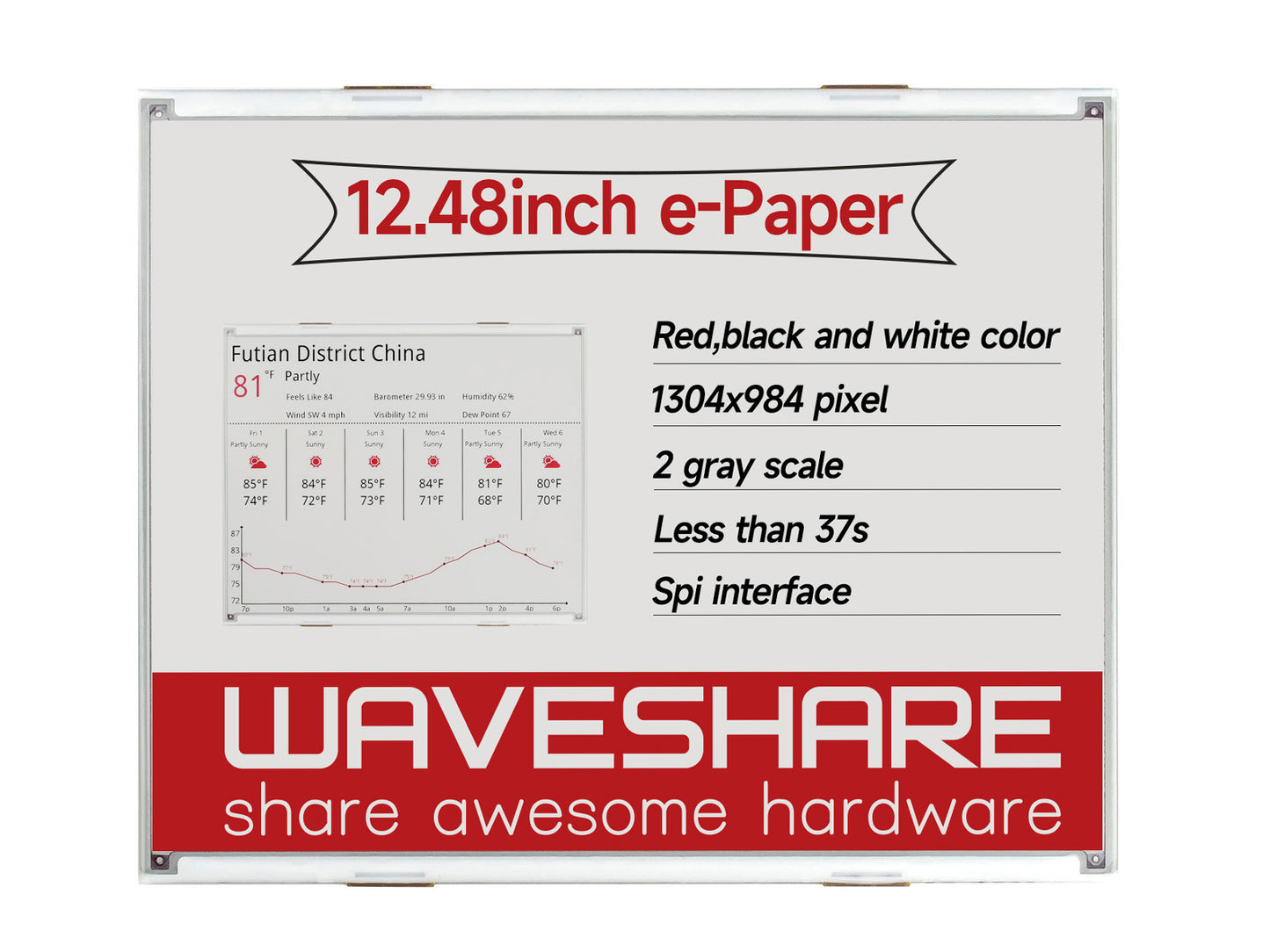 1304×984, 12.48inch E-Ink raw display, red/black/white three-color